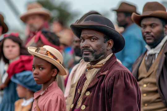 A man in a hat stands in front of a crowd of people