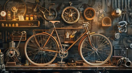 A beautiful photo of a bicycle and its elements AI generated