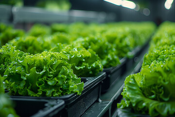 Modern bright warehouse full of lettuce