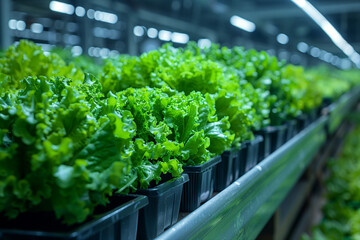 Modern bright warehouse full of lettuce