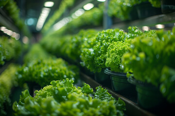 Modern bright warehouse full of lettuce