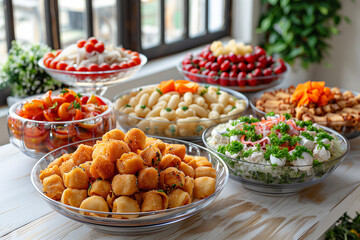 A table with many different types of food in bowls