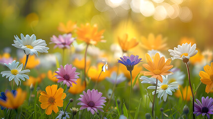 flowers in the meadow with bokeh in background