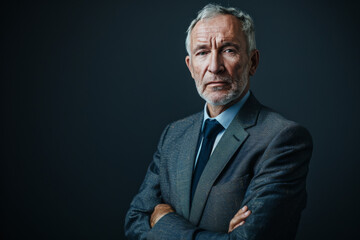 A man in a suit and tie with his arms crossed