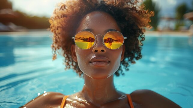 Woman Wearing Sunglasses in Pool of Water
