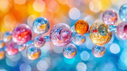   A close-up of a group of soap bubbles with a blue and yellow background