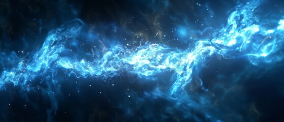 Fototapeta na wymiar A blue-black background with stars and light swirls, or a black background with stars and light swirls