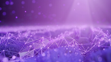 A digital expanse where lavender dots and triangles are interconnected by soft purple lines, against a background of dusk purple. 