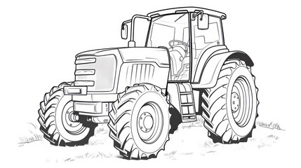 Obraz premium Rural technology: Coloring page featuring a tractor with large wheels, showcasing the essence of countryside machinery.