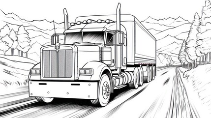 Commerce on wheels: Coloring drawing of a mainline truck, emphasizing its significance in the logistics and shipping industry.