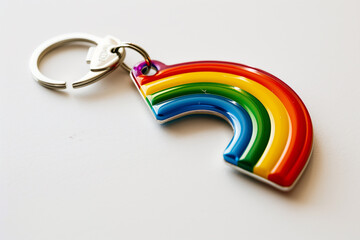 A rainbow keychain symbolizes diversity and equality when standing alone on a white background