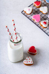 Heart saped cookies with milk