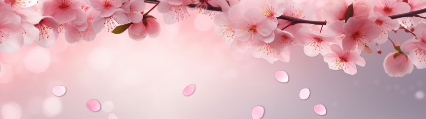 Fototapeta na wymiar A dreamy Valentine's setting-pink background complemented by enchanting sakura flowers.