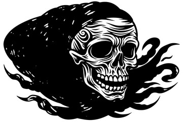  skull-wrapped-in-swirling-green-acid-particles  vector illustration