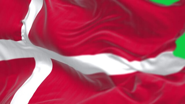 Denmark national flag waving isolated on green background