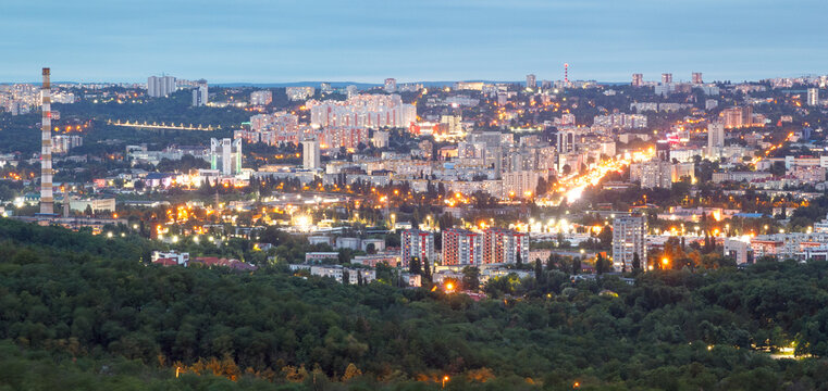 Panorama of Night City Chisinau, Moldova