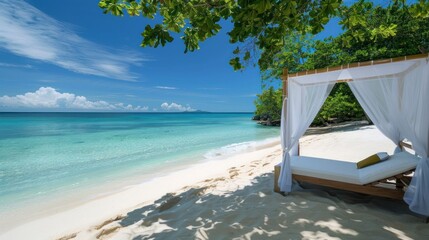 Beautiful umbrella and chair around beach sea ocean with blue sky