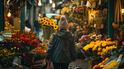 A real-life flower market scene unfolds, capturing the spirit of community and commerce in the modern world