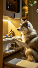 A pet-friendly area with AI-monitored feeding stations and automated toys, ensuring pets stay entertained and well-fed even when owners are away.