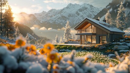 A lonely house in the mountains with snow	
 - Powered by Adobe