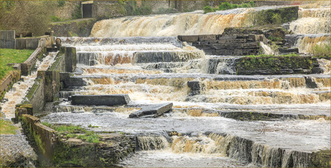 Waterfalls with a salmon run alongside