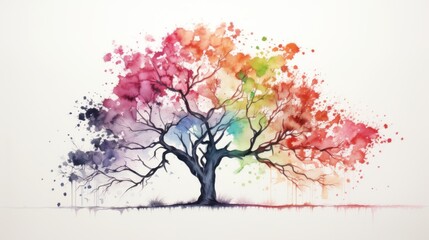 A simple yet evocative watercolor painting of a lone tree, a work of art in shades of vibrant colors.