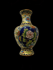 bright antique beautiful flower painted asian vase