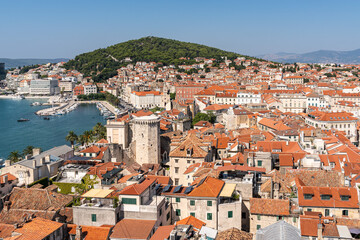 Aerial View of Split seen from the bell tower of Saint Dominus Cathedral, Croatia - obrazy, fototapety, plakaty