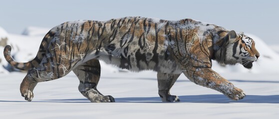   A tiger standing in snow with front paws on hind legs