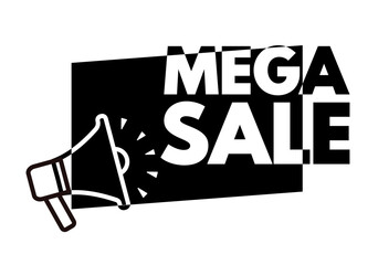 Mega sale, megaphone, message - vector illustration, button