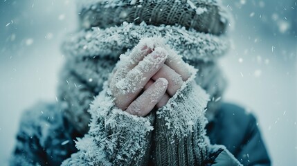 Clasped Hands in Extreme Cold - obrazy, fototapety, plakaty