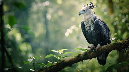 Elusive Harpy Eagle in Rainforest Habitat - obrazy, fototapety, plakaty