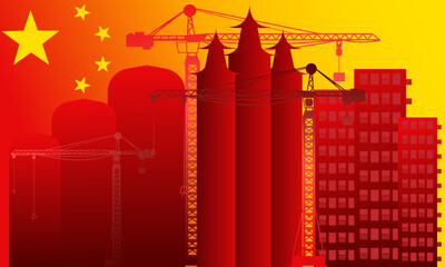 Chinese property sector crisis, financial crisis, China's Real Estate slump, flag of China and stock market decline