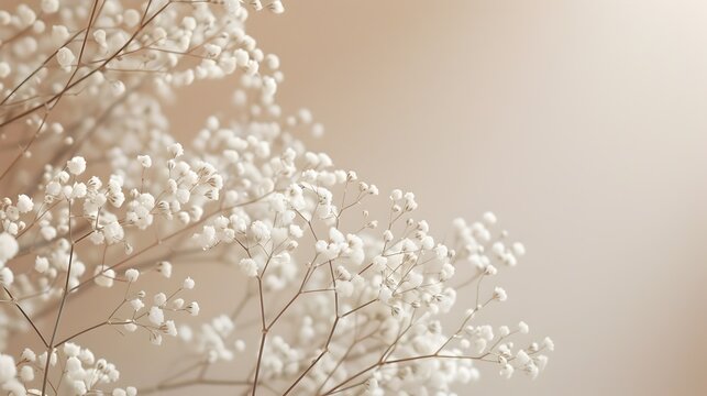 Babys Breath Blooms Elegantly on a Pure Beige Backdrop