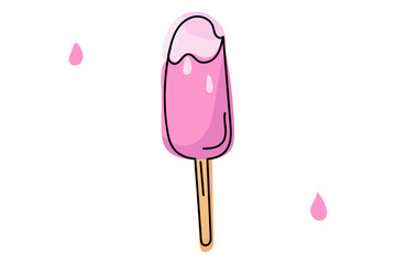 Colorful Doodle Ice Cream popsicle on beige stick in violet and pink colors. Editable stroke. Vector illustration for cards, business, banners, textile, wallpaper, wrapping	