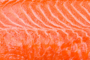 Fresh raw salmon steak with spices and herbs prepared for grilled baking