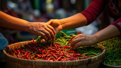 red hot chili In the vegetable market