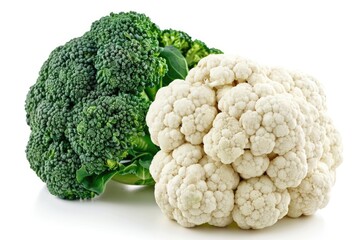 Fresh and Wholesome Broccoli and Cauliflower Isolated on White Background. Perfect Ingredients for Cooking Healthy and Nutritious Meals - obrazy, fototapety, plakaty
