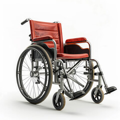 Fototapeta na wymiar sedia a rotelle rossa per diversamente abili su sfondo bianco scontornabile