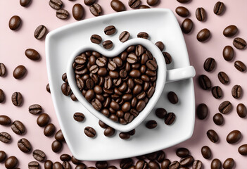 Roasted coffee beans heart shape - obrazy, fototapety, plakaty