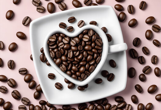 Roasted coffee beans heart shape