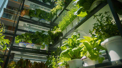 A tech-infused balcony garden with AI-managed irrigation systems and plant health monitoring sensors.