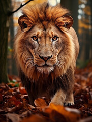 Naklejka premium Lion face in forest