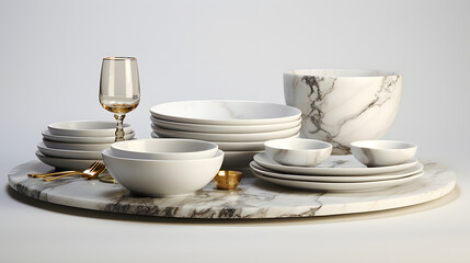 Fototapeta premium marble dinner set AI generative