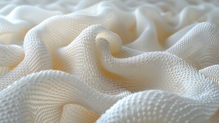 backdrop of pure white, a closeup captures the exquisite details of a textured fabric pattern