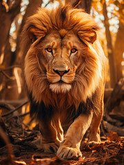 Fototapeta premium portrait of a lion in forest