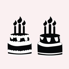 vector doodle cake Isolated on white background,hand-drawn cake with candles. Sketch-style vector illustration.