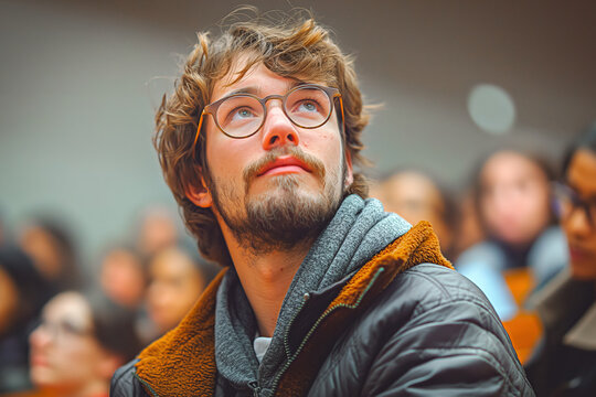 A man with glasses is standing and looking up at the MKU courthouse, his expression contemplative. The scene captures a moment of suspense before an unknown event unfolds