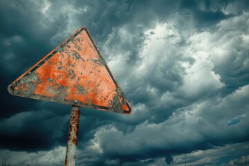 HARD TIMES AHEAD Warning Sign Under Dramatic Sky - 3D Illustration of Tough Road Ahead