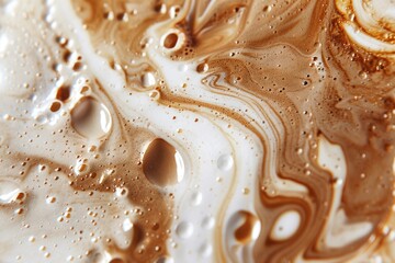 Hot Drink Art: Crema Drawing Close Up with Aromatic Foam and Brown Background Design - obrazy, fototapety, plakaty